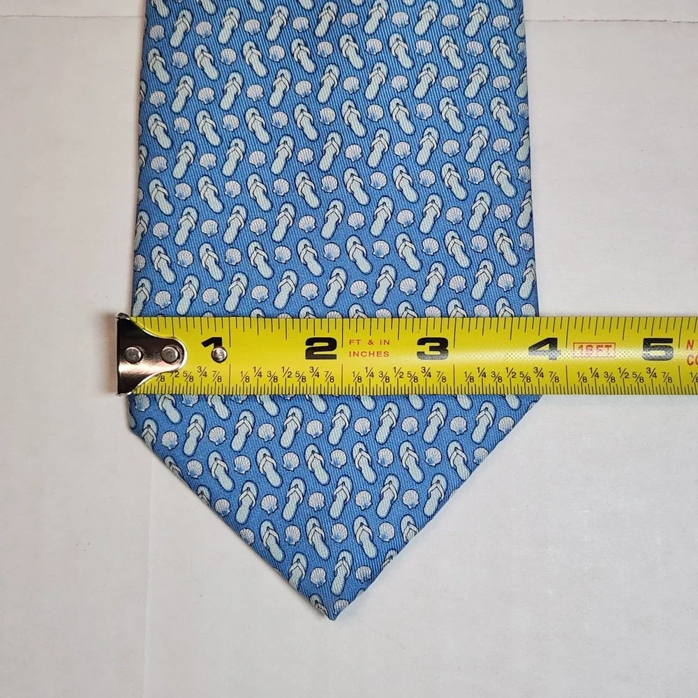 Vineyard Vines Shep Ian Silk Tie Flip Flops Seashells Blue Handmade USA